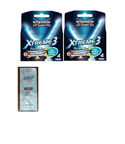 Wilkinson Sword Xtreme3, 4 Count Refill Razor Blades (Pack of 2) with FREE Loving Color trial size conditioner