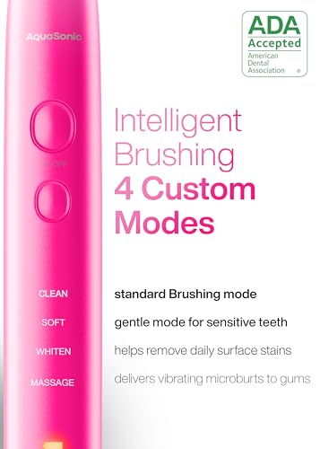 Image of Aquasonic Vibe Series Ultra-Whitening Toothbrush a€ inch ADA Accepted Electric Toothbrush - 8 Brush Heads & Travel Case a€ inch 40,000 VPM Motor & Wireless Charging - 4 Modes w Smart Timer a€ inch Electric Pink