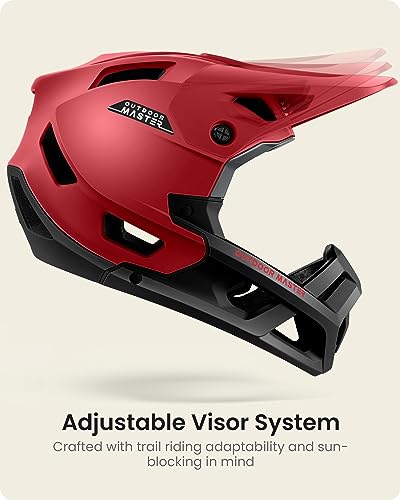 Image of OutdoorMaster Full Face Mountain Bike Helmet, Lightweight for BMX /DH | PC + EPP, 27 vents, Removable liner, 2 D-rings, Goggle strap channel, Pivoting visor, Fits 57-62cm, For downhill /BMX /MTB