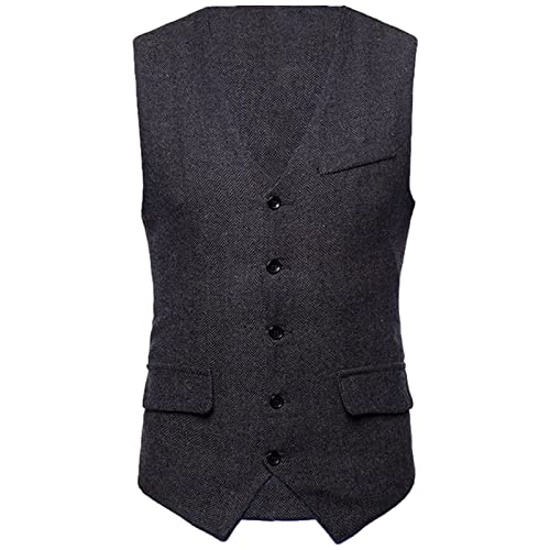 aromm Homme Col en V Bouton Coupe Régulière Décontractée Officiel Gilets Noir pour Entreprise Mariage Fête, XL Cover