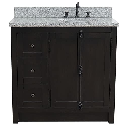 Plantation 37" Vanity With Right Oval Sink In Brown/Gray Granite Stone #TOP4