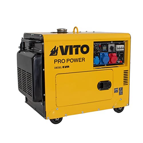 VITO - Groupe électrogène 8 KVA Diesel Monophasé/Triphasé 4T 12CV 498 cm³ 6500W Démarreur électrique Silencieux Autonomie 8h