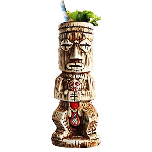 Wued Tiki Mug -Ceramic Tiki Glass for Tiki Fans Collection-Samif Funny Drink Cup , Tiki Bar Party Barware, Ceramic, 15.2 Ounces TM002