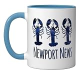 Newport News Virginia Nautical Coastal Lobster Ocean Beach Ceramic Mug, Blue/White