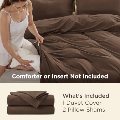 Image of Bedsure Duvet Cover Queen Size - Soft Double Brushed Bedding Set for Kids & Adults, Zipper Closure, 3 Pieces, Includes 1 Duvet Cover (90 inchx90 inch) & 2 Pillow Shams, NO Comforter, Dark Brown