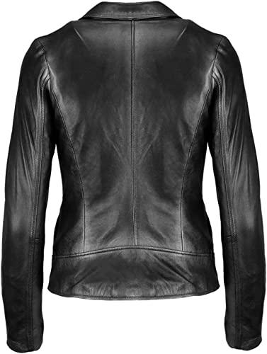 SAMS Classic Women Genuine Leather Jacket - Ladies Slim Fit Motorcycle Jacket Black3