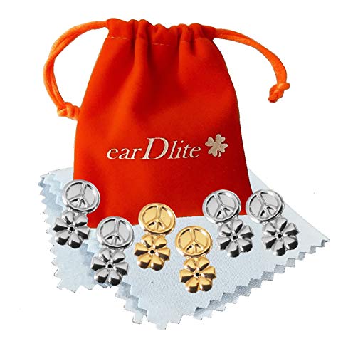 3 Pair Earring Lifters. No Droop. Elegant. Hypoallergenic + Ear Lobe Patches. Velvet Pouch Jewelry Cleaning Cloths