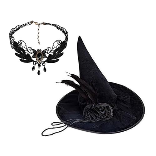 Collier dentelle à volants et perles de sorcière pour costume Halloween