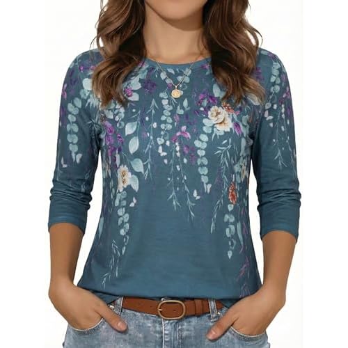 rosemia Womens Shirt 3/4 Sleeve Tops Crew Neck Loose Casual Tshirts Basic Tunic Tops