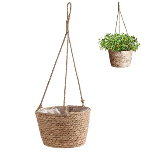 Wenrou Handgewebter Pflanzen Pflanzkübel Hängetopf Korb, Natürlicher Pflanzkorb Hängeampel Pflanzenampel, Boho Blumenampel, mit Kunststoffbeschichtung, Baumwollseil, für Wohnkultur Drinnen Draußen Wenrou Handgewebter Pflanzen Pflanzkübel Hängetopf Korb, Natürlicher Pflanzkorb Hängeampel Pflanzenampel, Boho Blumenampel, mit Kunststoffbeschichtung, Baumwollseil, für Wohnkultur Drinnen Draußen