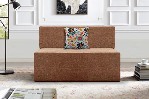 Image of Los Angeles Foldable One Seater Sofa Cum Bed, Sofa Bed 3 X 6 Feet Jute Fabric Washable Cover- Including Cushion Perfect for Living Room - Brown