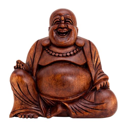 OMA Happy Buddha Laughing Buddha Wood Carved Statue for Luck and Prosperity Brand
