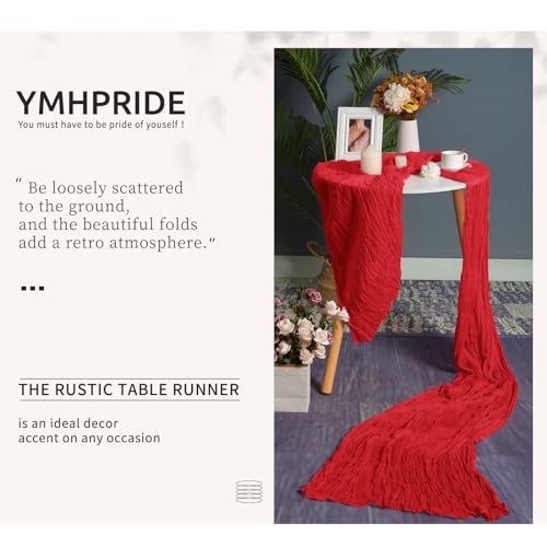 YMHPRIDE 6 Packs Cheesecloth Table Runner Red, 55x300cm Rustic Gauze Fabric Boho Table Runner - Image 4