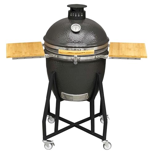 Dellonda Deluxe 22(56cm) Ceramic Kamado Style BBQ Grill/Oven/Smoker, Supplied with Wheeled Stand - DG159