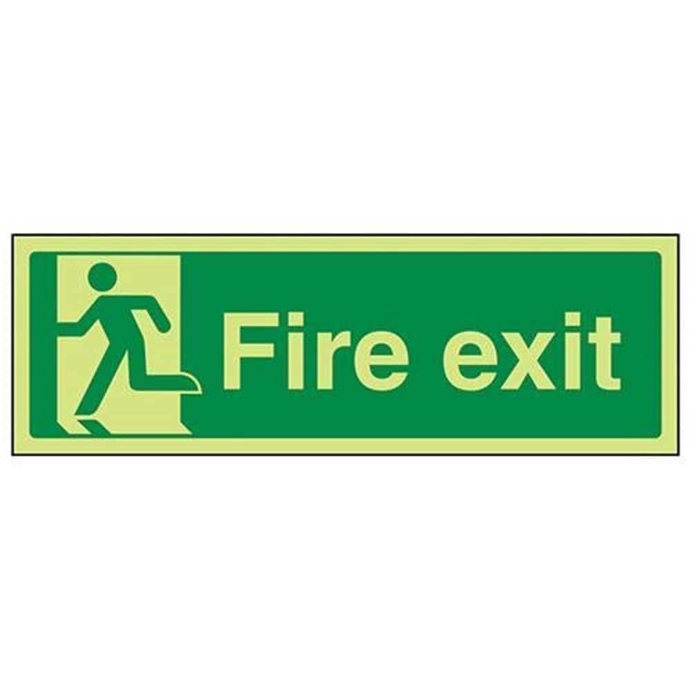 V Safety 14010BJ-GS Glow In The Dark Final Fire Exit Man Left Sign - 450mm x 150mm - Self Adhesive Vinyl