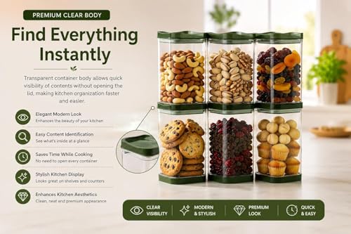 Image of TASTIC Kitchen Storage Containers Masala Box | Airtight BPA Free Plastic Containers for Spices, Snacks, Dry Fruits, Namkeen & Grocery Organization (GREEN)