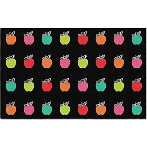 Flagship Carpets Schoolgirl Style Stylish Black & White Brights Apple Sit Spot Classroom Area Rug for Indoor Classroom Learning or Kid Bedroom Educational Play Mat, 7'6" x 12' Cover