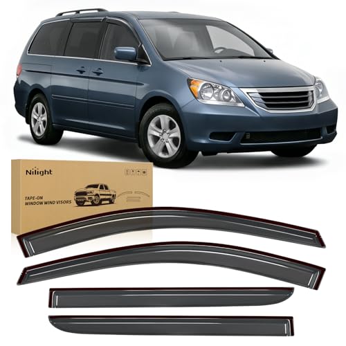 Image of Nilight Outside-Mount Window Visors for Honda Odyssey 2005-2010, 4PCS | Window Rain Guards for Fresh Air Circulation in Rainy Weather, Honda Odyssey 2005 2006 2007 2008 2009 2010, Smoke Tinted