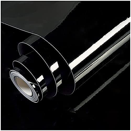 Image of WALLMATE? Black Vinyl Wallpaper Self Adhesive and Removable Peel and Stick Vinyl Contact Paper Easy to Apply Wall Coverings Shelf Home Decorative (18x72 inch, Black Glossy)
