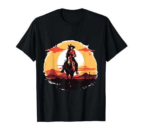 Vaquera montando un caballo gráfico País sur oeste Camiseta