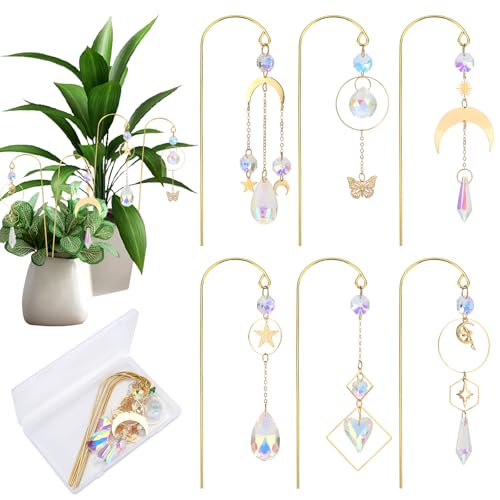 Crystal Suncatcher, 6 Pack Garden Suncatchers Small Trellis for Potted Plants Indoor Plant Trellis Sun Catchers Decoration for Garden Home Window