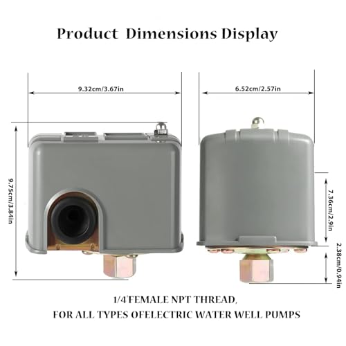 ysd pressure switch for well pump 40-60psi adjustable differential 1434 npt automatic grey