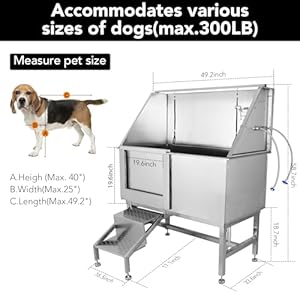 Towallmark Dog Grooming Tub, 50" L Pet Wash Station, Professional Stainless Steel Pet Grooming Tub with Ramp, Faucet, Sprayer, and Drain Kit Towallmark Dog Grooming Tub 50 L Pet Wash Station Professional Stainless Steel Pet Grooming Tub with Ramp Faucet Sprayer and Drain Kit