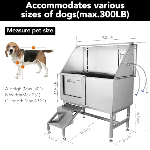 Towallmark-Dog-Grooming-Tub-50-L-Pet-Wash-Station-Professional-Stainless-Steel-Pet-Grooming-Tub-with-Ramp-Faucet-Sprayer-and-Drain-Kit Towallmark Dog Grooming Tub 50 L Pet Wash Station Professional Stainless Steel Pet Grooming Tub with Ramp Faucet Sprayer and Drain Kit
