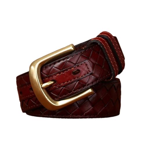 3.8cm Vintage Fashion Braided Leather Belt for Men - Genuine Top Grain Cowhide Woven Waist Strap with Solid Brass Buckle(115cm/45, Reddish Brown)
