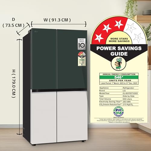 Image of LG 650 L, 3 Star, Frost Free, Double Door, Door Cooling+, Hygiene Fresh+, Smart Inverter Compressor, Wi-Fi Convertible, Side by Side Refrigerator with AI ThinQ (GL-B257EET3, Emerald Tango)