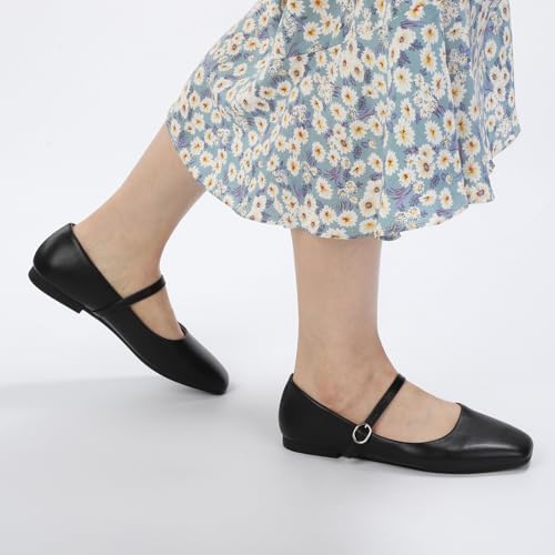 Image of Women's Mary Jane Shoes, Ballet Flats for Women, Square Toe Shoes for Women | Comfortable Dressy Adjustable Buckle Strap for Work Office business Casual, Memory Foam PU Sole Slip Resistant Wedding Party