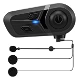 Auricolare Bluetooth per Moto, Cuffie per Casco da Motociclista con Cancellazione del Rumore, Assistente Vocale Risposta Automatica Controllo Musicale, IP67 Impermeabile Doppio Dispositivo