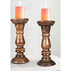 Hand Crafted Decorative Wooden Pillar Candle Holder Stand, Rounded Turned Colums, Country Style Ideal for Gift, Wedding, Christmas Decoration, Party, New Year, Home, Spa - 8 Inch Set of 2 - Burnt Hand Crafted Decorative Wooden Pillar Candle Holder Stand Rounded Turned Colums Country Style Ideal for Gift Wedding Christmas Decoration Party New Year Home Spa 8 Inch Set of 2 Burnt