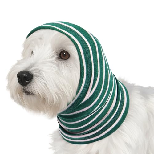 Image of Nanaki Calming Hoodie Dog Grooming Ear Cover Anxiety Relief-No Shake Dog Ear Wrap Hematoma, Striped Head Wrap Snoods for Noise Protection, Bath, Fireworks, Thunderstorm, Blow Drying, Warm-Keeping