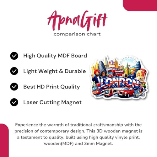 Image of Apna Gift Country Theme Wooden Fridge Magnet for Refrigerator | India Printed Decorative Magnet for Home Kitchen Decor | Travel Souvenir Gift Fridge Decoration Item | Wooden Magnet (London)