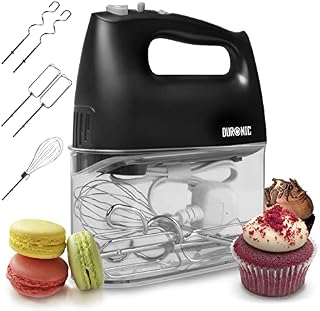Duronic HM4BK Electric Hand Mixer Set 400W - 2 Beaters | 2 Hooks | 1 Whisk  Baking - Storage Case Stand Black 5 Speed Turbo Function