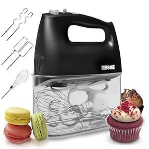 Duronic HM4 BK Sbattitore elettrico 400 W, Mixer 5 velocità e funzione turbo, Frusta elettrica con contenitore per accessori, 2 sbattitori 2 ganci e 1 frusta in acciaio INOX, Nero, Leggero