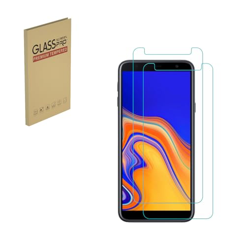 Protector de pantalla para Samsung Galaxy J4 Plus/Galaxy J4 + Película protectora de vidrio templado HD 9H Dureza Estuche Amigable Fácil instalación Anti arañazos Sin burbujas (2 piezas)
