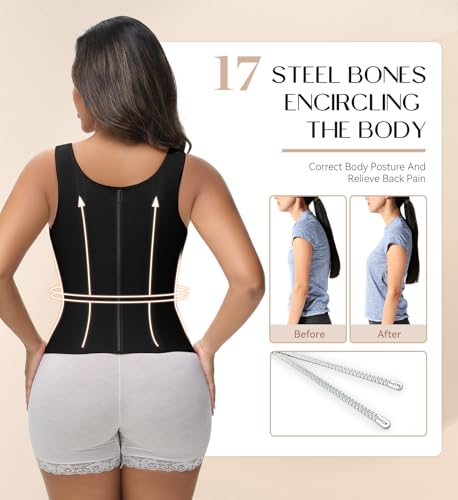 Image of SHAPSHE Waist Trainer Corset for Women Tummy Control Sport Workout Body Shaper Vest for Postpartum Gym Zipper and Hooks