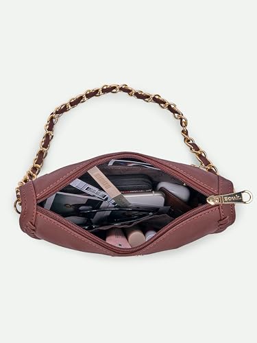 Image of ZOUK Small Shoulder Bag Bag for Women | Stylish Vegan Leather Shoulder Bag with Gold Chain Handle | Water-Resistant | Chic & Handcrafted Purse |