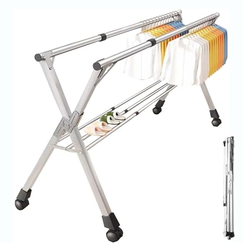 Étendoir à linge rétractable portable de 160 cm avec 4 roues sans assemblage - 2
