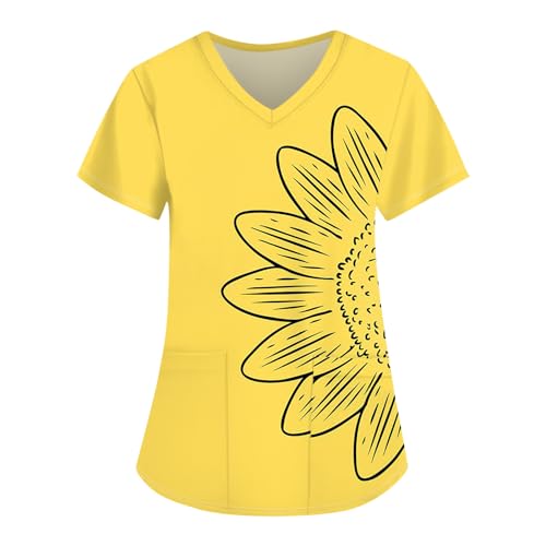 Saymany Arbeitskittel Damen, Kasacks Uniform Arbeitskleidung & Uniformen Blusen Laborkittel Berufsbekleidung Pflege (3-Fluorescence Yellow, L)