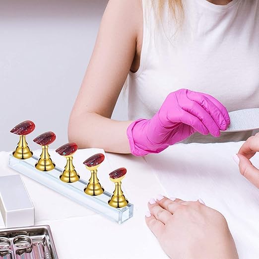 EXPESIA 2 Sets Acrylic Nail Display Stand - Tip Practice Stand With Magnetic Holder for DIY Nail Art and Manicure Tools (Gold and Silver) 3