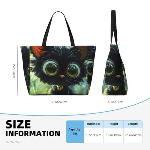 Cute Big-Eyed Black Cat Print Beach Pool Bags Tote For Women Ladies Large Gym Tote Carry On Bag For Weekender Travel Waterproof4