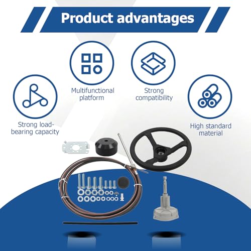 WFLNHB Outboard Steering System Outboard Steering Kit 16 Feet Boat Steering Cable with Wheel Marine Steering System