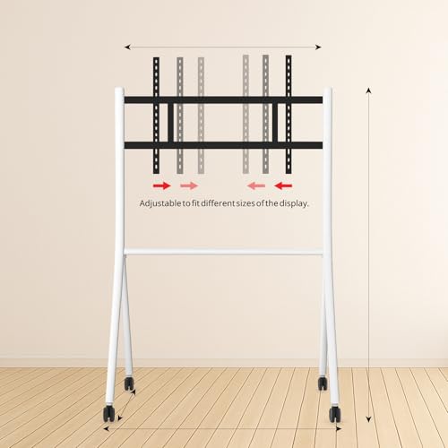 Image of GTEK White Mobile Stand for Smart Boards 55 inch-98 inch - Stable Cart with Lockable Wheels for Classroom, Office, Home, Interactive Whiteboard (MSW-01)