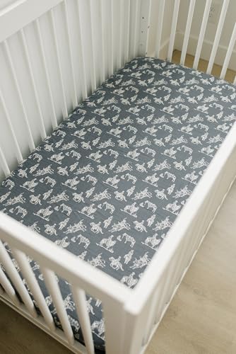 Image of Wild West Muslin Crib Sheet by Mebie Baby, Soft and Breathable Bed Sheets for Babies, Modern Neutral Bedding for Cribs, Standard Crib Mattress Fitted Sheet, Great for Boy or Girl Room or Nursery