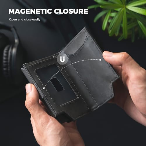 VULKIT Card Holder With Money Band, Minimalist Wallet For Men Pop Up Card Wallet RFID Blocking, Holds 11 Cards and Cash Grey4