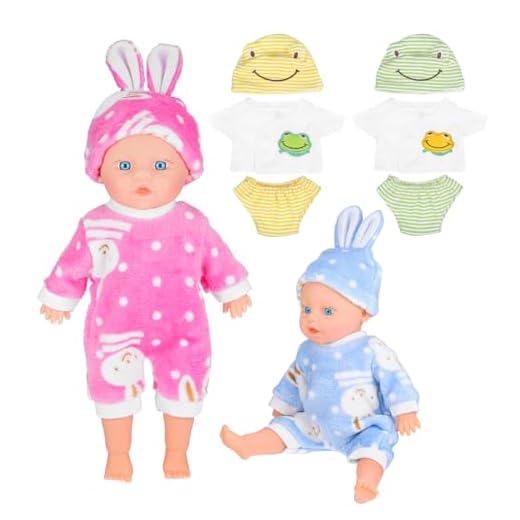 TOYANDONA Reborn Baby Doll Clothes 12 Inch Soft Plush Bunny Romper and Frog Jumpsuit Set for Girl Dolls Realistic Animal Pajamas Outfit for Boys and Girls’ 4pcs Ensemble