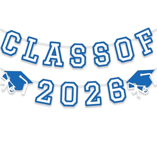 Image of Class of 2026 Graduation Banner University College Grad Garlands Decoration Party Supplies High School Colors Blue White
